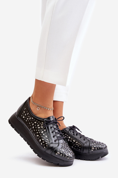 Zazoo 2973 Чорні шкіряні туфлі на платформі з вирізом