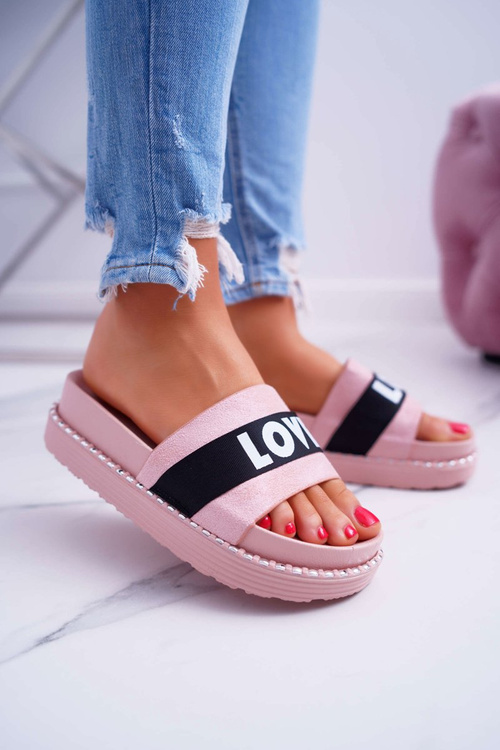 Жіночі шльопанці на платформі зі стразами Love Pink MoreLove