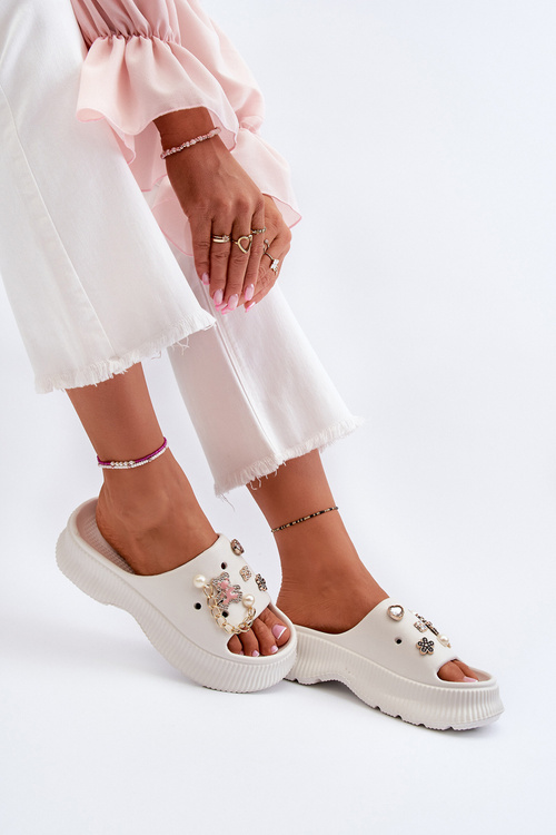 Жіночі поролонові шльопанці з білими прикрасами Afariana