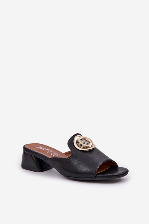 Елегантні Жіночі Сандалі На Низькому Каблуці З Декорацією Чорні Feledis