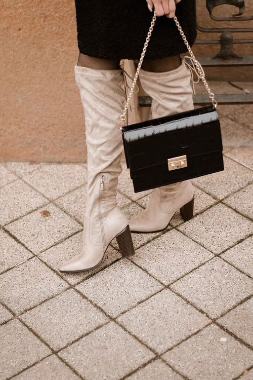 Жіночі високі чоботи на підборах бежеві Monleek