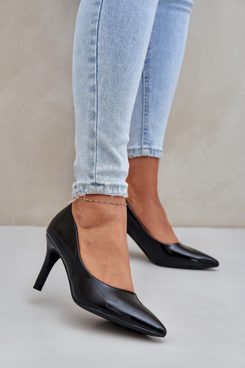 Туфлі На Каблуках З Лакованої Еко Шкіри Чорні Sanalitia