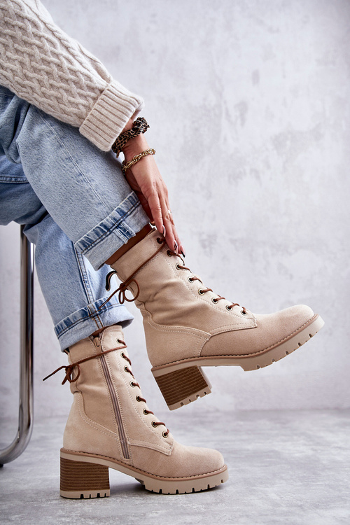 Жіночі теплі чоботи на високому каблуці бежеві Julieta