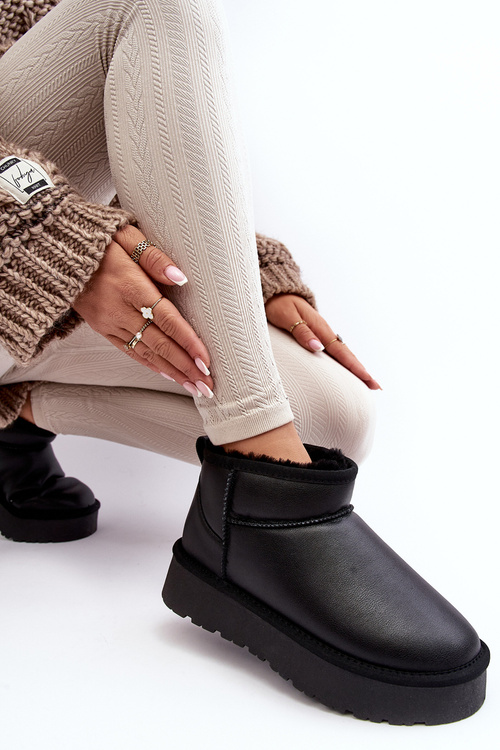Жіночі шкіряні зимові черевики на платформі чорні Loreley