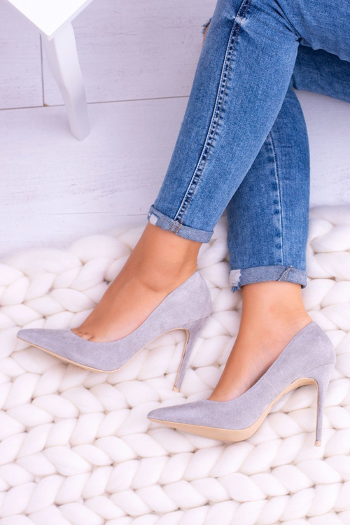 Жіночі замшеві сірі туфлі на шпильці Lu Boo із загостреним кольором