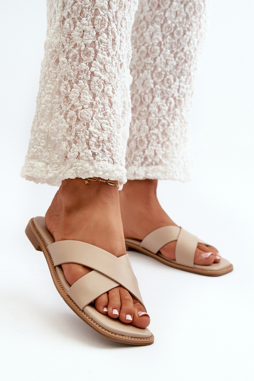 Жіночі босоніжки на плоскій підошві з еко шкіри S.Barski KV27-002 Бежеві