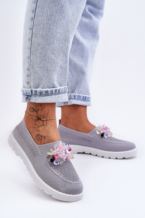 Жіночі сліпони з камінням сірі прості