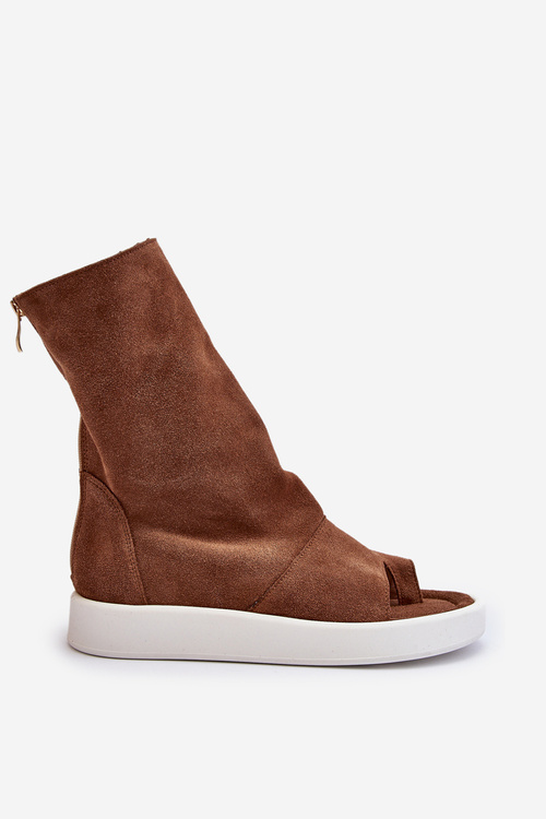 Коричневі жіночі замшеві босоніжки з верхом Zazoo 3441