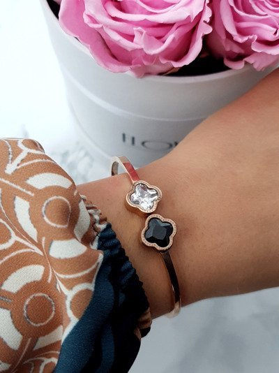 Жіночий сталевий браслет з двома цирконами, рожеве золото Beluci