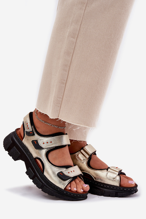 Жіночі шкіряні сандалі на липучках Artiker 56C0469 золоті