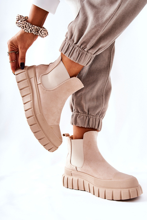 Замшеві чоботи на платформі бежеві Jennily