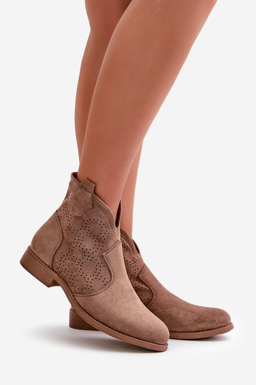 Жіночі ажурні ботильйони на плоскому каблуці коричневі S.Barski HY42-151