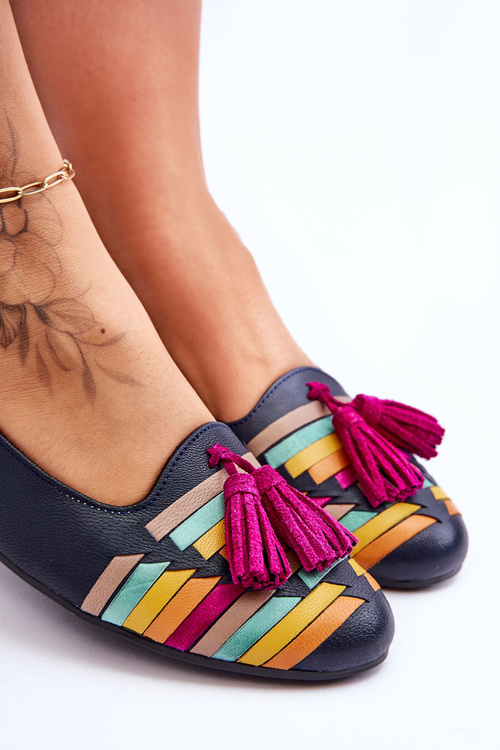 Шкіряні балетки з бахромою Maciejka 04016-17 Темно-синій