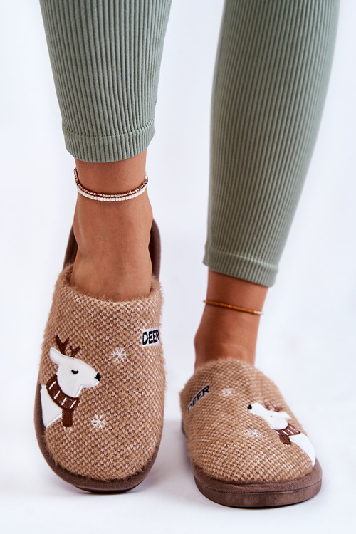 Жіночі різдвяні тапочки з оленями коричневого кольору Millio
