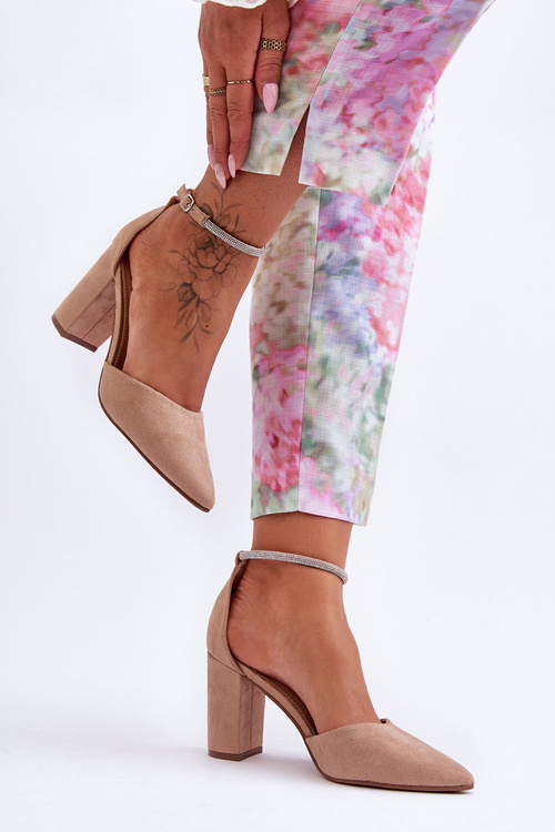 Замшеві туфлі зі стразами Темно-бежевий діамант