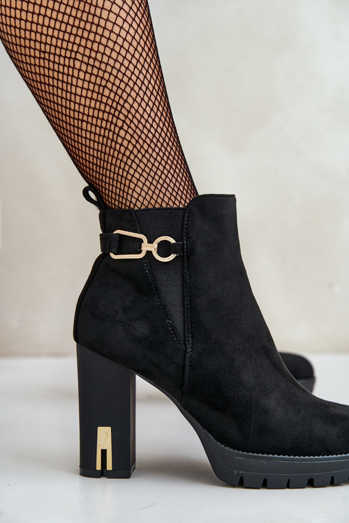 Теплі жіночі ботильйони на високому каблуці Чорні Terisanna