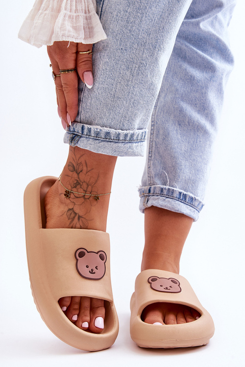 Легкі жіночі поролонові тапочки з ведмедиком Бежеві Lia