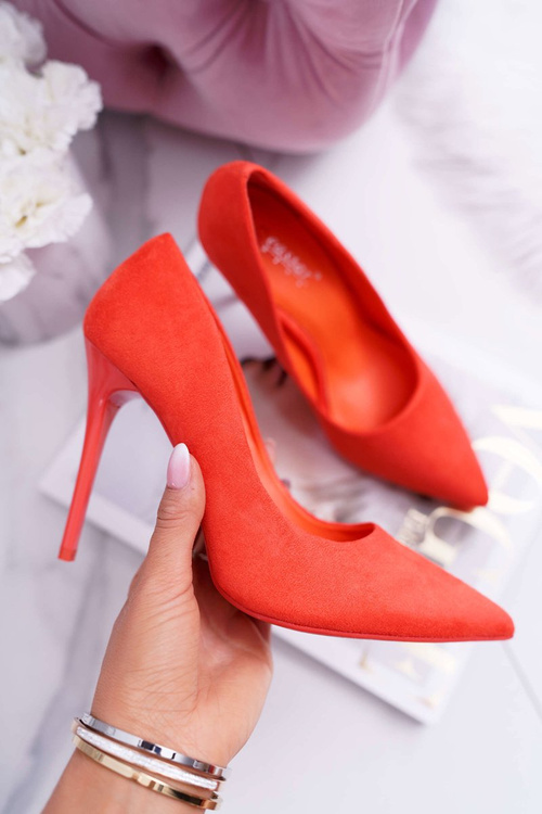 Жіночі замшеві туфлі на шпильці оранжевого кольору Yanna