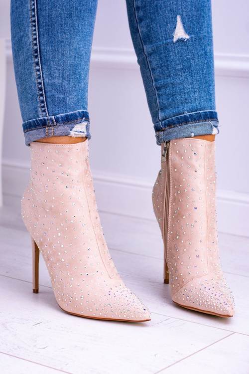 Бежеві черевики на шпильці з високою замшею і кубинським цирконієм Lu Boo