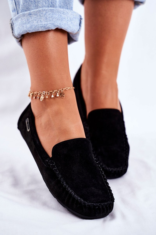 Жіночі лофери шкіряні замшеві чорні Papito