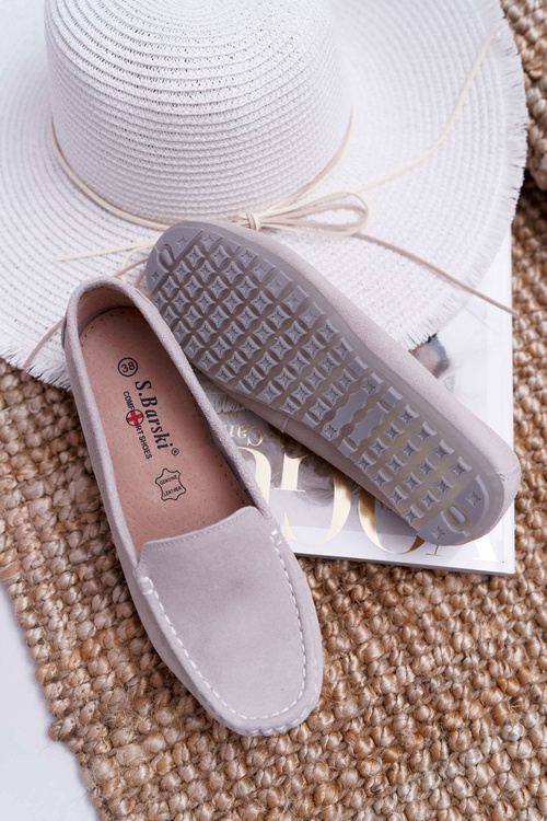 Жіночі шкіряні замшеві мокасини бежеві Тензіон