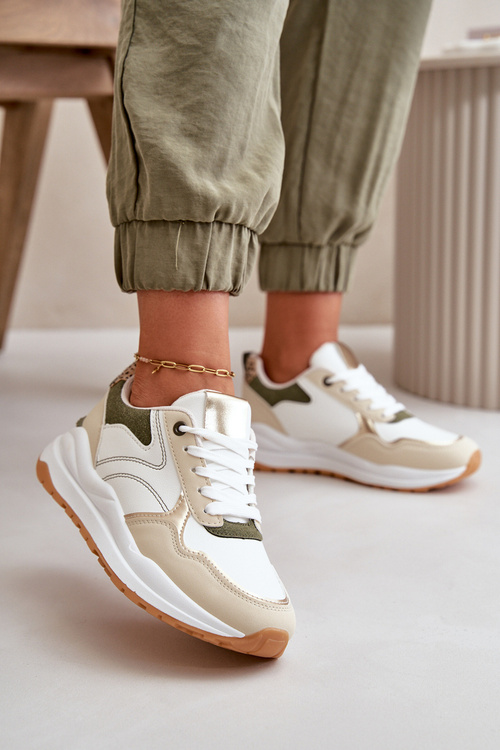 Жіночі кросівки на платформі з еко шкіри Issatta бежево-зеленого кольору