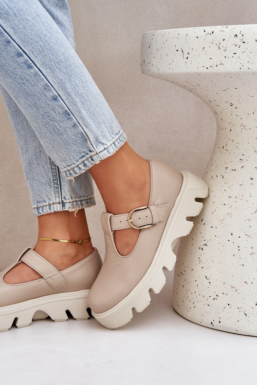 Шкіряні Напівчеревики З Пряжкою Zazoo 20183 Бежеві