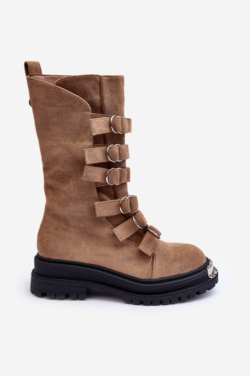 Високі чоботи з ремінцями замшеві Workery Beige Elnatea