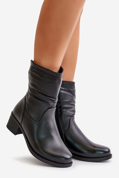 Чоботи на низькому каблуці утеплені хутром Vinceza 85155 Чорні