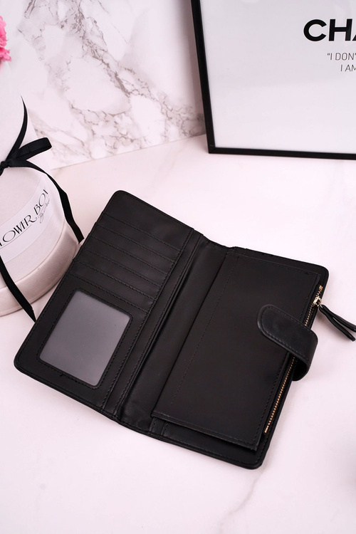 Великий жіночий гаманець з додатковим місцем для карток чорний