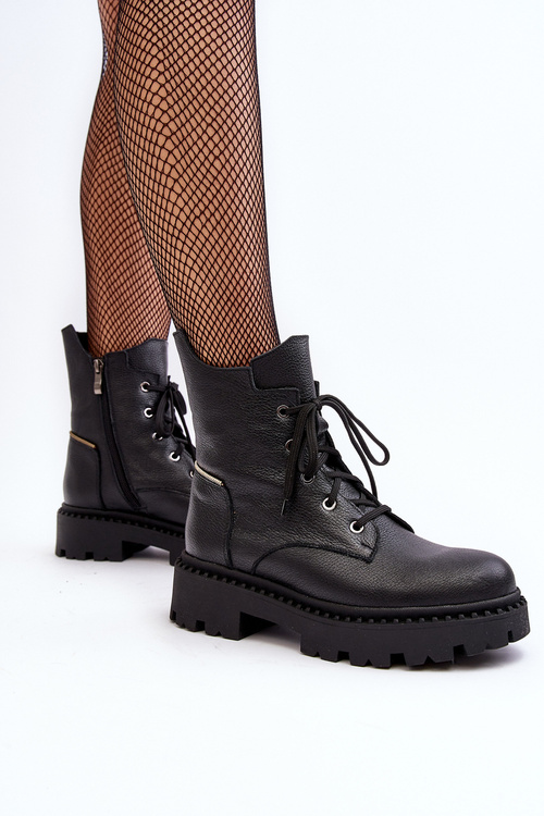 Жіночі шкіряні черевики Trapper на блискавці Zazoo 949P чорні