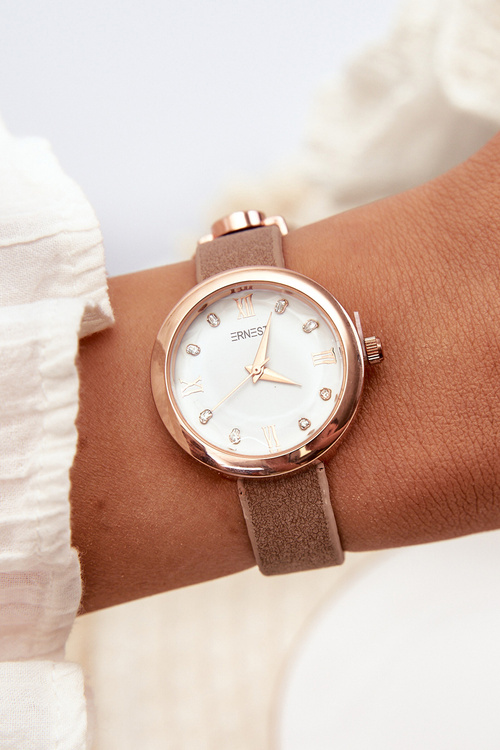 Жіночий годинник з тонким ремінцем з екошкіри Коричневий Ernest E62146