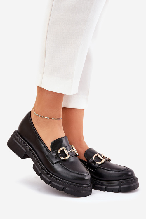 Жіночі Еко Шкіряні Мокасини З Золотим Деталем Чорні Ravalissea