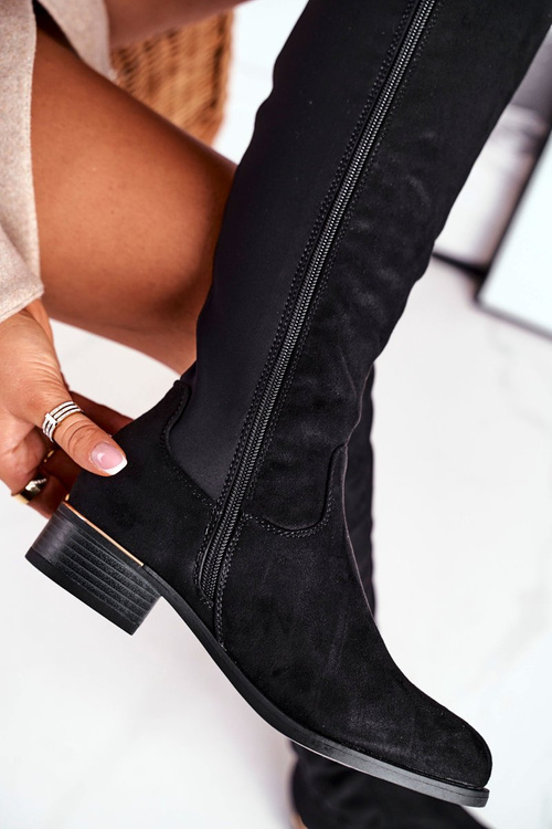 Жіночі високі чоботи Замша/Лайкра Чорні Наташа
