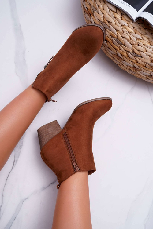 Жіночі чоботи на підборах, блискавка, замша Camel Farre