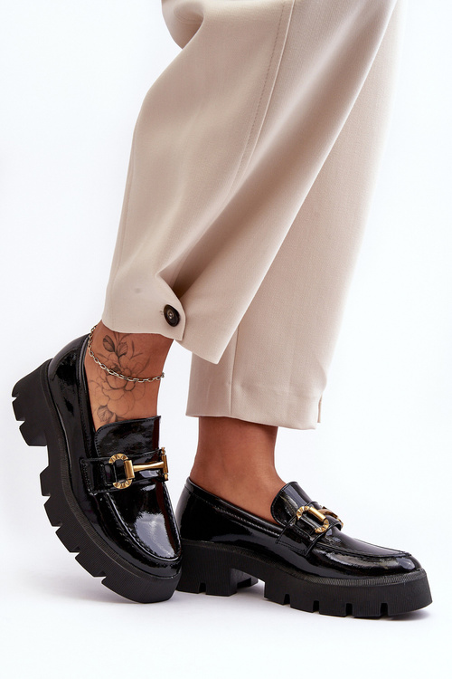 Жіночі глянцеві лофери з орнаментом Black Peuria