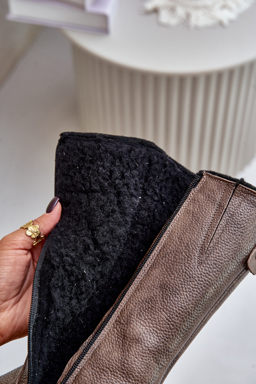 Zazoo 70121 Жіночі шкіряні чоботи з вовною коричневого кольору