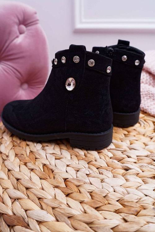 Молодіжні чорні чоботи з кристалами на плоскому каблуці Venici