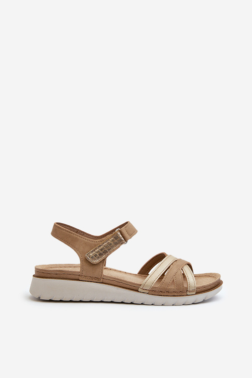 Зручні та легкі жіночі босоніжки на липучці Inblu CN000041 Бежево-золотий