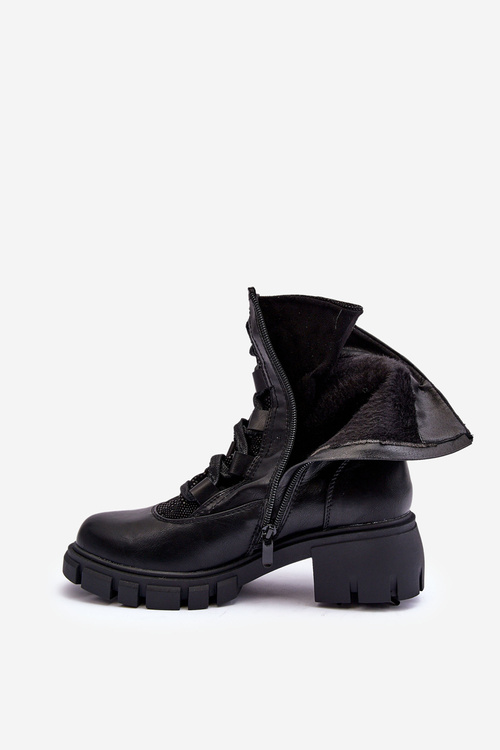 Жіночі шкіряні черевики на шнурівці чорні Doreli