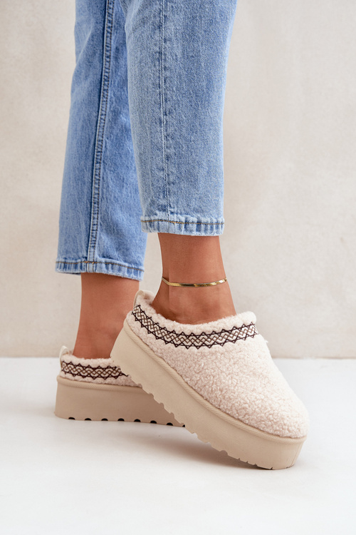 Снігоступи Тапочки На Платформі З Овчиним Пухом Світло-бежеві Leaniella