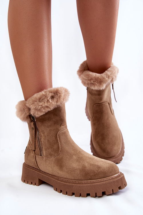 Замшеві чоботи з хутром на блискавці бежеві Резан