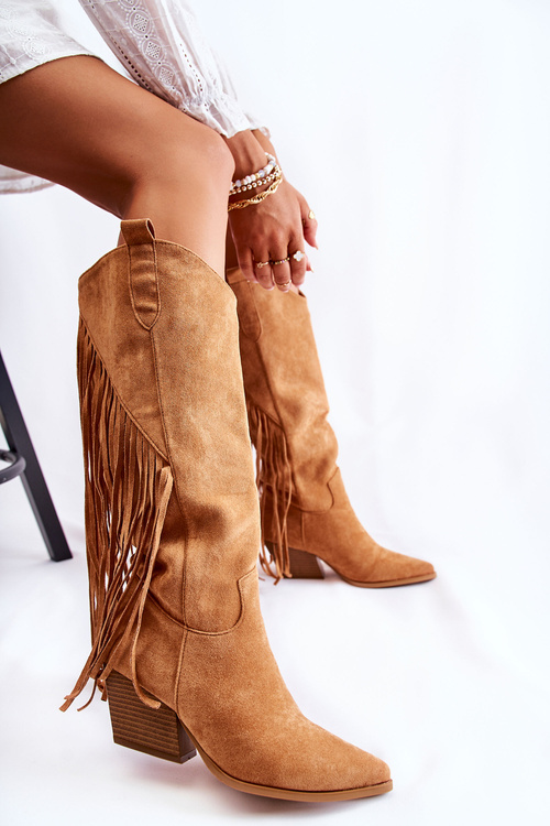 Жіночі замшеві ковбойські чоботи з бахромою Camel Simplo