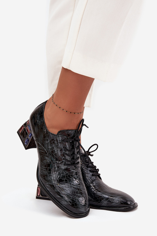 Шкіряне лакове жіноче взуття на підборах з кристалами Artiker 57C0072 сірі