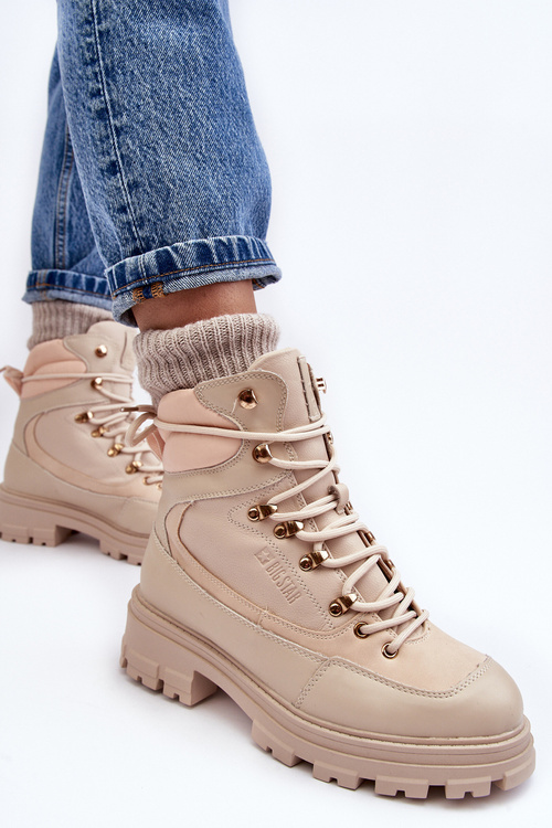 Жіночі черевики Trapper на підкладці на шнурівці світло-бежеві з великою зіркою MM274664