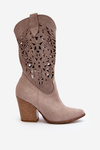 Жіночі бежеві замшеві ажурні чоботи на високих підборах Zazoo 3166/P