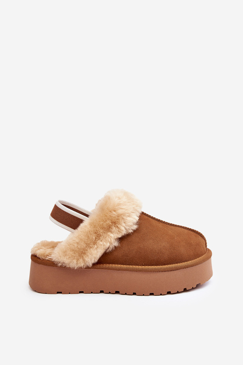 Шкіряні Замшеві Тапочки Жіночі На Платформі З Пухом Camel Sophienne