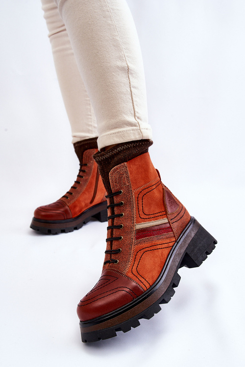 Жіночі шкіряні чоботи на підборах Maciejka 05624-08 оранжево-коричневі