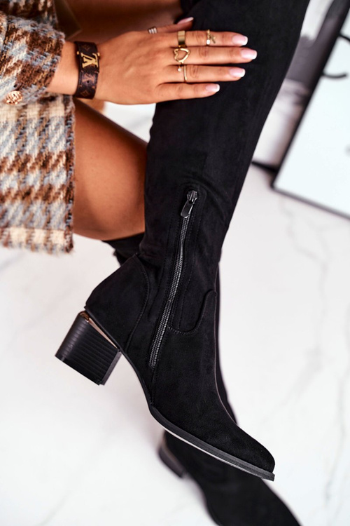 Жіночі високі чоботи вище коліна еко-замша чорні Can't Stop