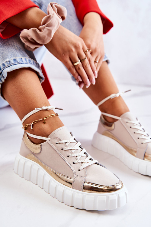 Жіночі туфлі на платформі бежево-золоті Noriso